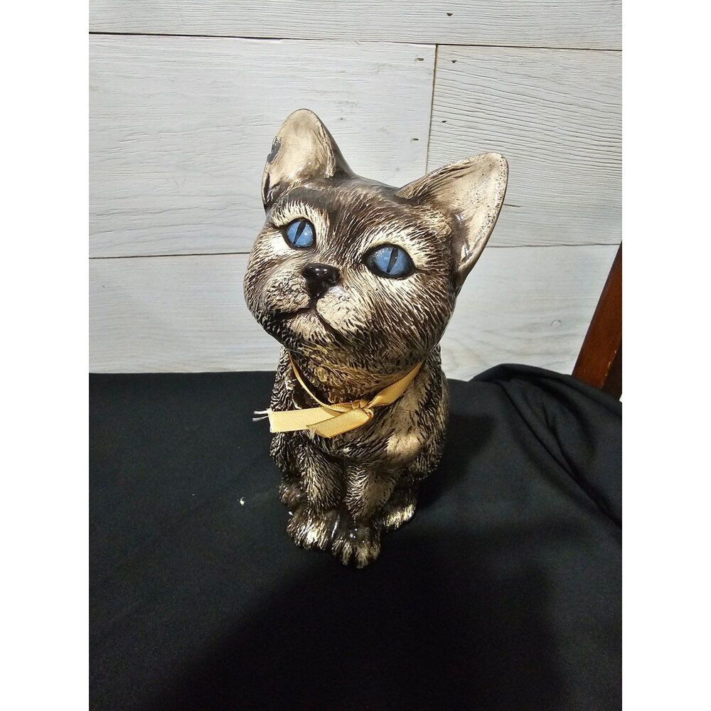 Rare Vintage 1987 9.5 inch cat brown w blue eyes